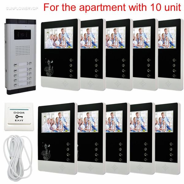 

apartments home video door phone 4.3inch color screens intercom system night vision ccd bell with camera 10 keys phones