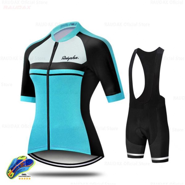 

raudax 2021 cycling clothing summer short sleeve jersey set women mtb kit vintage pattern breathable road bike clothes racing sets, Black;blue