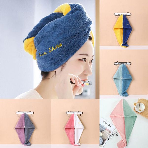 

shower caps contrast stitching embroidery super absorbent soft coral fleece dry hair cap quick-drying artifact cute baotou