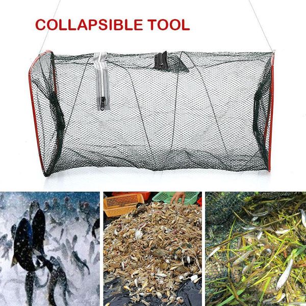 

durable nylon foldable folding fishnet collapsible fish trap net nets fishing tackle dip cage accessories