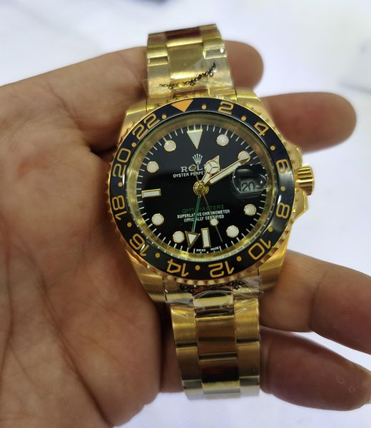 

with original box wristwatches ceramic bezel black dial gold gmt 116718 asia 2813 movement automatic mens men's watch watches, Slivery;brown