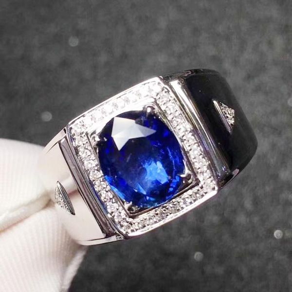 

cluster rings men ring natural real sapphire per jewelry 5*7mm 1ct gemstone 925 sterling silver for or women j210292, Golden;silver