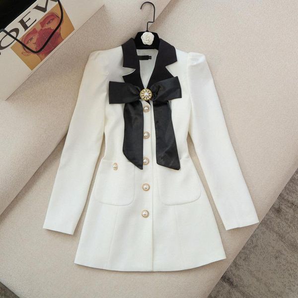 

casual dresses 2021 autumn long sleeve elegant bow black mini dress women korean ol single-breasted slim suits robe femme vestidos, Black;gray