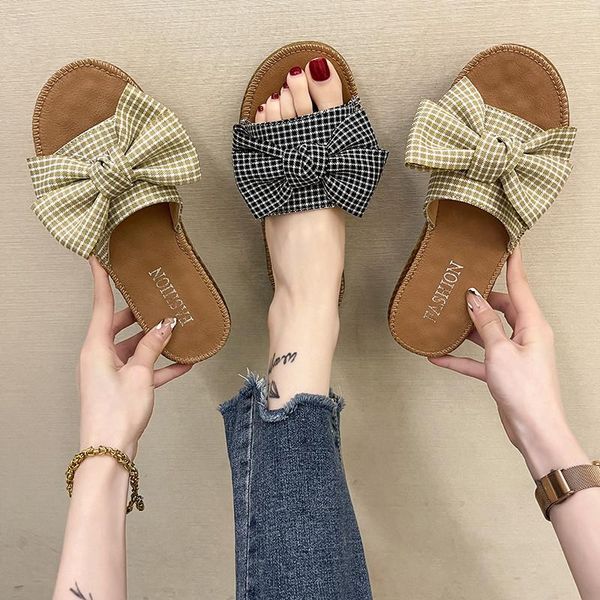 

slippers casual female shoes slides low butterfly-knot luxury 2021 flat soft basic pu women ladies' slippe, Black