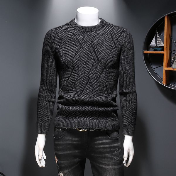 

boutique sweater self sale 2021 winter boys' jacquard solid color t-shirt thickened warm round neck bottom coat, White;black