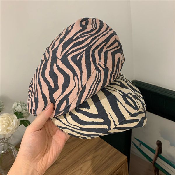 

avant-garde zebra pattern progressive female designer fashion suede duck tongue beret artist hat, Blue;gray