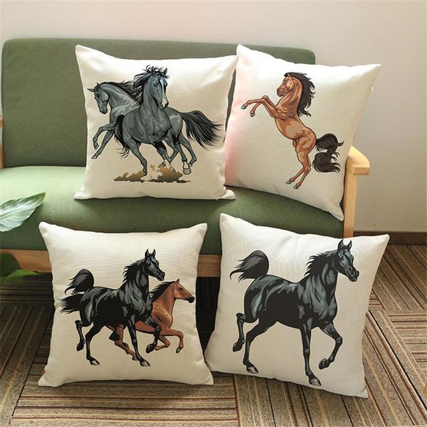 

running horse black brown pillow case cushion cover home living room car office sofa el club coffee shop decoration for gift cushion/decorat