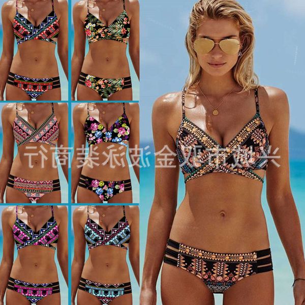 

the bikini women's split swimsuits ethnic print strap bikini, White;black