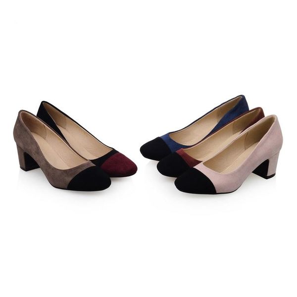 

big size 33-43 2021 spring & autumn fashion mixed colors women flock square toe heels pumps 5 dress shoes, Black