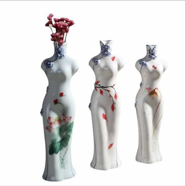 

vases classic chinese style ceramic cheongsam shaped porcelain floor-standing vase decoration home crafts 10 patterns available