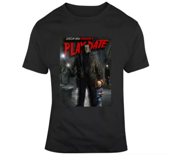 

jason chucky play date horror spoof funny parody friday fan t shirt, White;black