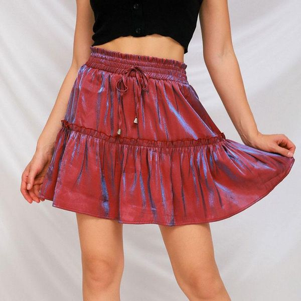 

skirts arrival 10 color fashion summer skirt women 2021 high waist mini woman ruffles a-line loose casual midi, Black