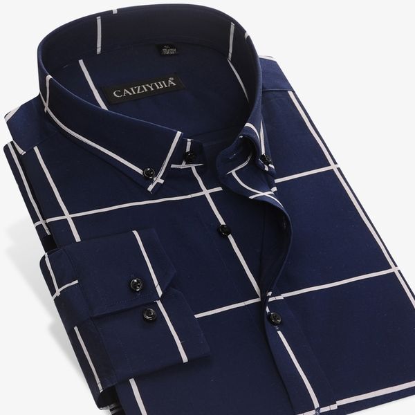 

men's large plaid and check easy care cotton shirt long-sleeve standard-fit button down collared casual gingham shirts 210331, White;black