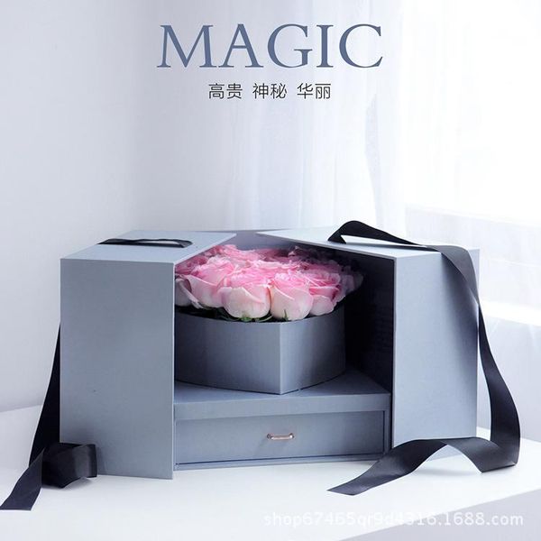 

gift wrap 1pcs magic cube drawer box heart-shaped double door with ribbon high-grade floral