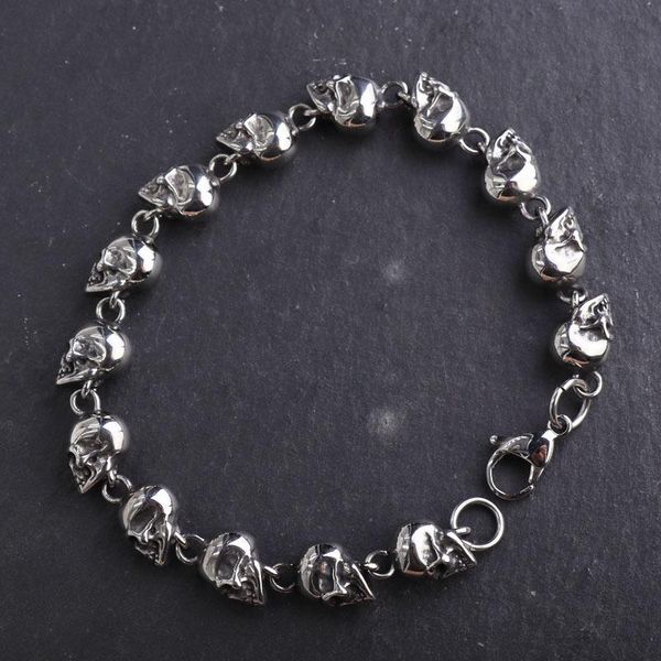 

link, chain fashion trend skull bracelet men's personality punk party street rock locomotive jewelry gift, Black