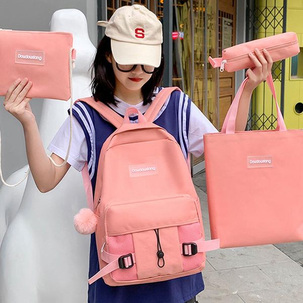 

fashion school backpack shoulder bag anti-theft nylon large capacity bags 4 piece /set