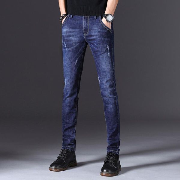 

men's jeans autumn slim small feet winter pants wear, Blue