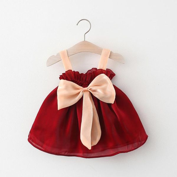 

girl's dresses 1 2 3 4 years baby girl dress little big bow summer sling princess cute kf1010, Red;yellow