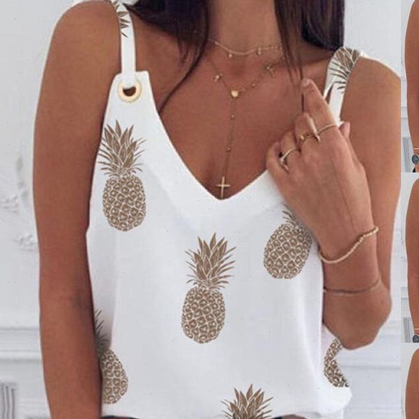 

summer fashion women tank v neck loose pineapple printed vests oversized s 3xl rivet camisole wdc5227, White