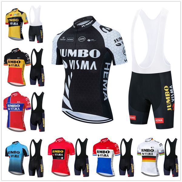 

uci 2021 pro team jumbo visma short sleeve cycling jersey set summer quick dry cycling clothing bib shorts suit ropa ciclismo, Black;red