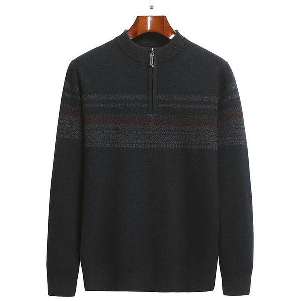 

men's sweaters ucak brand casual men clothing o-neck striped streetwear zipper sweater pull homme autumn winter thick pullover u1283, White;black