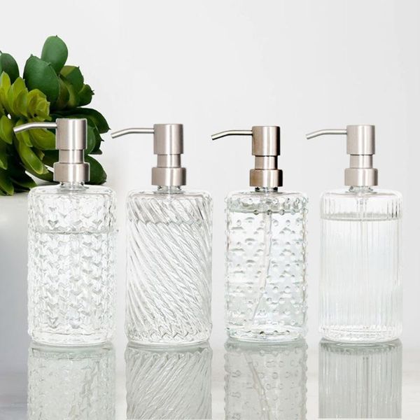 

liquid soap dispenser glass 400ml bath hand washing shampoo bottle with silver metal pump nordic kitchen detergent refill sub-bottle