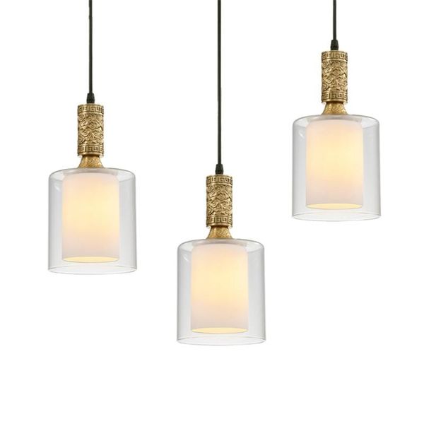 

european copper double glass pendant lights single dining aisle bar bedroom bedside kitchen study chinese lamps lighting
