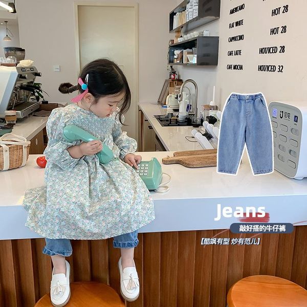 

jeans autumn arrival korean style girl's trousers all-match pure color casual long pants for cool cute baby girls, Blue