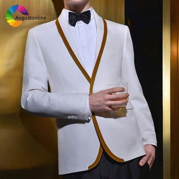 

men's suits & blazers white gold shawl lapel men suit wedding for man blazer slim fit formal tailored tuxedo 2 pieces terno m, White;black