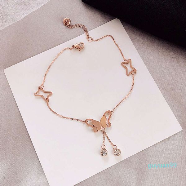 

copper coin bell plated with 18k rose anklet women's color gold titanium steel korean jewelry gift, Red;blue