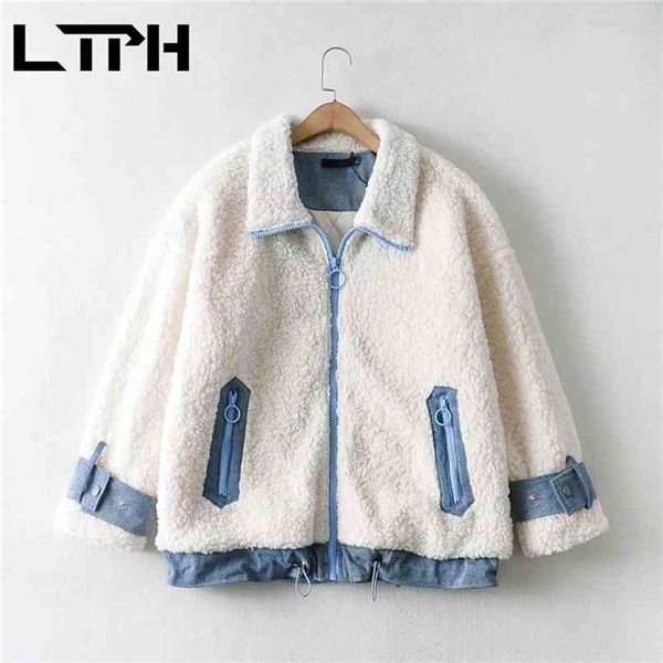 

ltph teddy coat lapel long sleeve fashion zipper woman jacket thicken warm jackets outwear spring autumn 210423, White;black