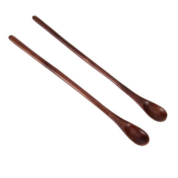 

spoons 2pcs long handle coffee spoon japanese style stirring wooden retro honey nanmu small
