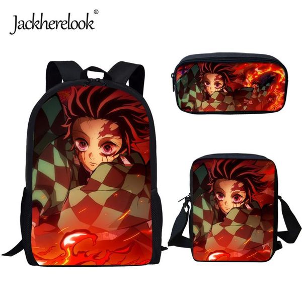 

backpack jackherelook student schoolbag demon slayer pattern for teenager large capacity bookbag durable school bags 3pcs/set