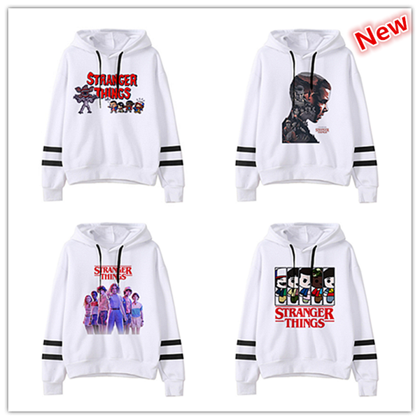 

anime costumes stranger things season 3 harajuku eleven hoodie men/women funny cartoon upside down sweatshirt fashion graphic hoody cosplay, Black
