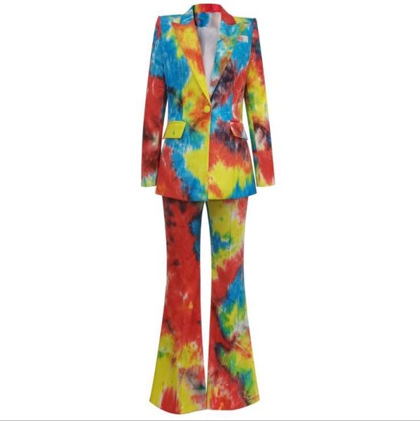 

women's two piece pants european and american clothing winter 2022 long-sleeved tie-dye print coat trousers fashionable corduroy suit, White