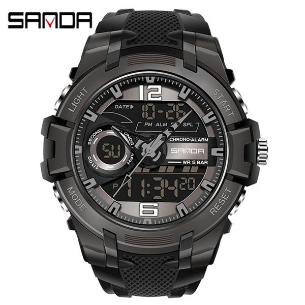 

men's waterproof sport watch dual display analog digital led black electronic clock quartz wristwatch zegarki meskie wristwatches, Slivery;brown