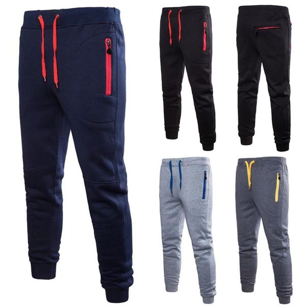 

men's pants arrival fall winter men casual trousers zipped pockets lace-up comfortable sports, Black