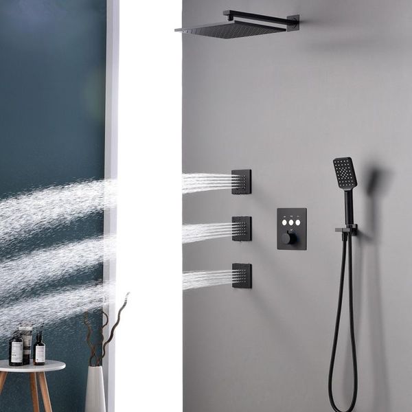 

bathroom shower sets faucet set wall concealed thermostatic matte black square brass ceiling rainfall