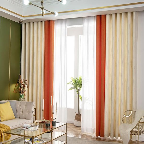 

curtain & drapes custom curtains nordic splicing shading chenille orange jacquard beige blackout livingroom thick bedroom tulle m1118