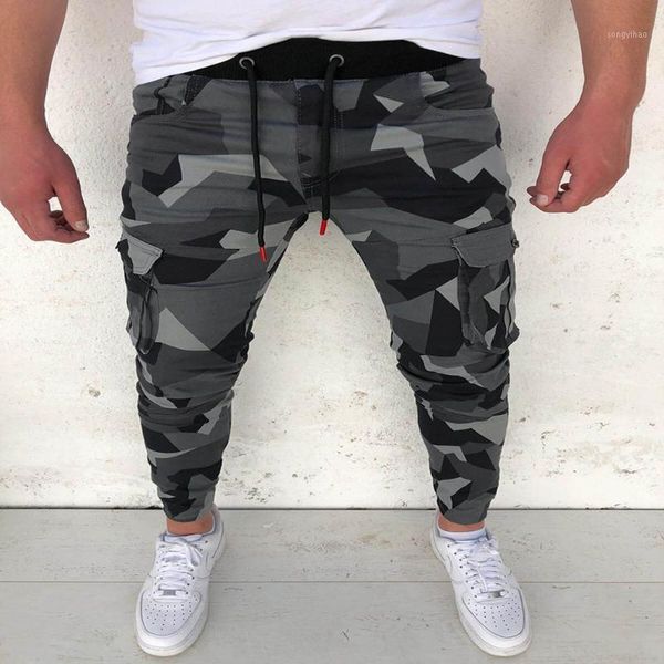 

men's pants 2021 camo cargo men tracksuit pockets jogging slim sweatpants fitness fashion sportswear homme streetwear, Black