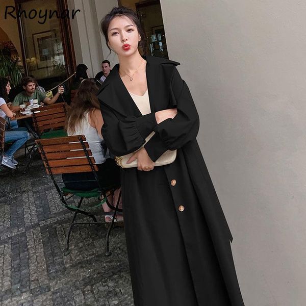 

women's trench coats women elegant korean style soft trendy all-match minimalist solid mujer single breasted daily college vintage cozy, Tan;black