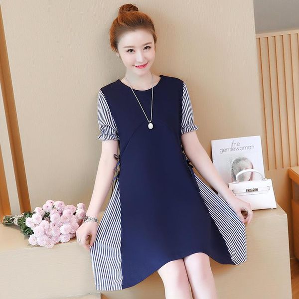 

maternity dresses 2021 pregnant dress summer style plus size clothing short striped boat neck ruffles elegant clothes, White