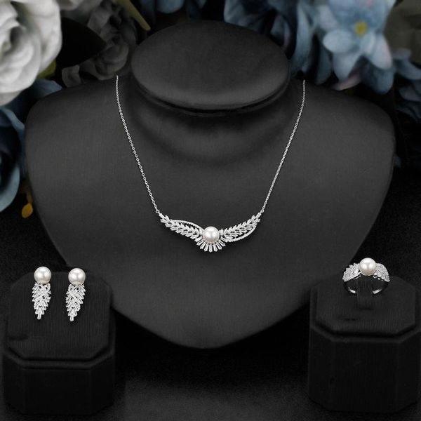 

earrings & necklace 3pcs bridal cubic zirconia jewelry sets lobster clasp for women party, luxury dubai nigeria cz crystal wedding, Silver