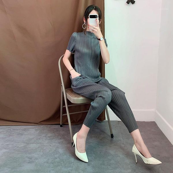 

women's pants & capris miyake wrinkle pencil solid brief loose pleated trousers elastic waist plus size ankle-length women japan style, Black;white