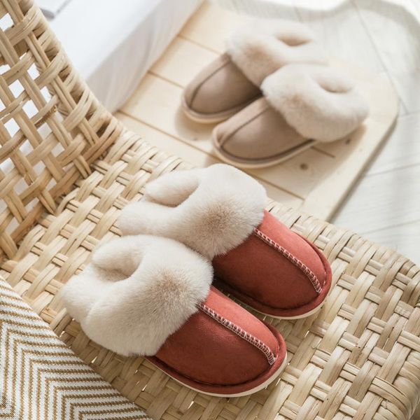 

slippers autumn and winter couples home thick-soled plush cotton ladies warm comfortable shoes, Black