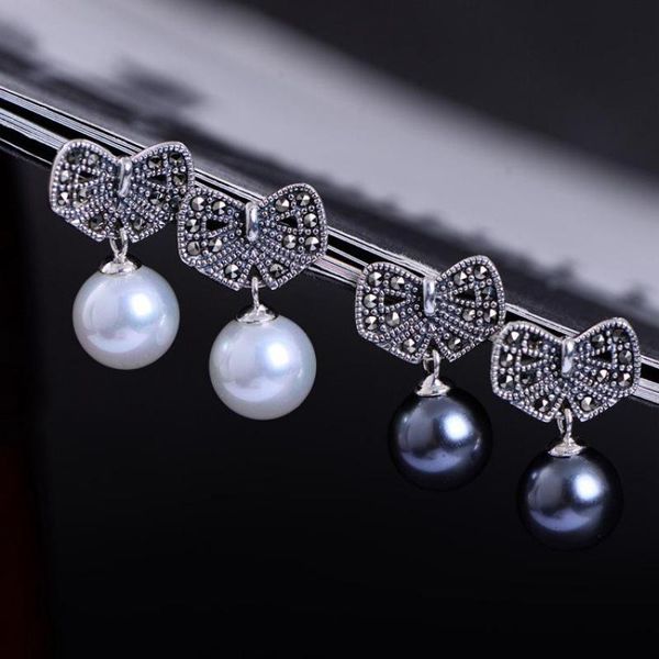

dangle & chandelier genuine 925 sterling silver jewelry shell pearl earring butterfly vintage design inlaid mosaic cz stone oorbellen voor v