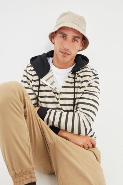 

men's hoodies & sweatshirts trendyol men 's regular fit hooded long-sleeve stripe sweatshirt tmnaw22sw0049, Black