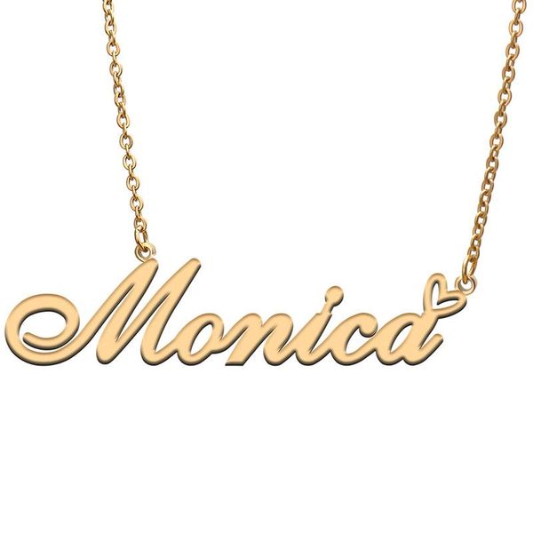 

pendant necklaces monica love heart name necklace personalized gold plated stainless steel collar for women girls friends birthday wedding g, Silver