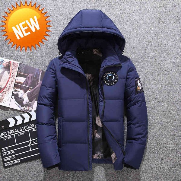 

winter men white duck down jacket male casual windproof hooded detachable thicken warm puffer solid color short outdoor parkas, Black