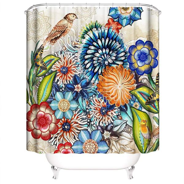 

floral shower curtain, boho shower curtain for bathroom, waterproof purple flower bath decor polyester bath curtain 72 x 72